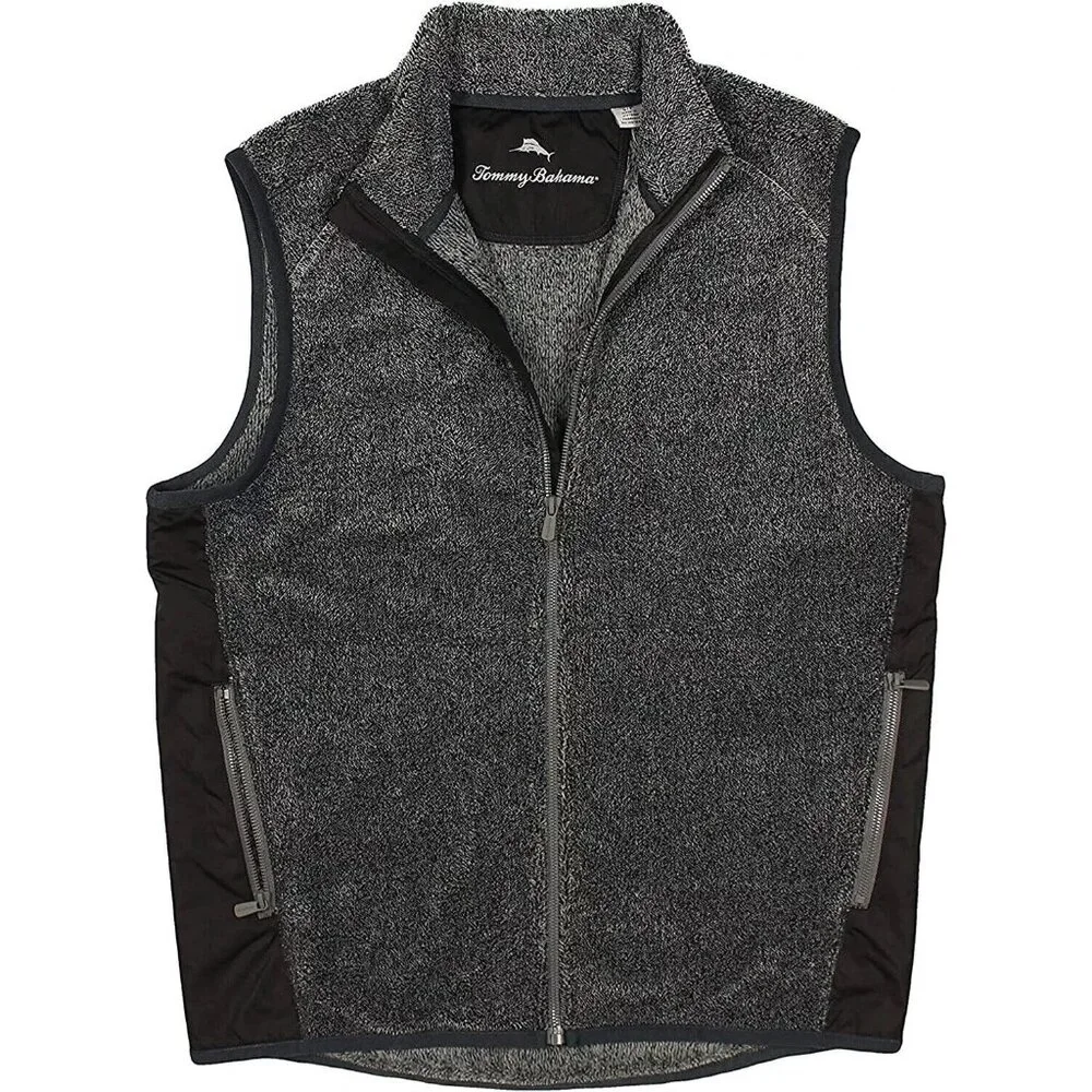 Tommy Bahama Men's Small Coal Cascade Cozy Plush Full Zip Vest with Pockets - Picture 1 of 6